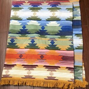Colorful Geometric Fringe Throw Blanket - Multicolor